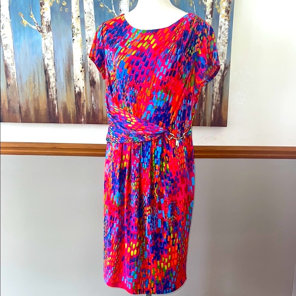 Ellen Tracy Colorful Abstract Print Dress